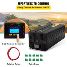 Inversor de corriente VEVOR, inversor de onda sinusoidal modificada de 5000 W, convertidor de coche de 24 V CC a 120 V CA, con mando a distancia LCD, indicador LED, inversor de salidas de CA para camión, RV, coche, barco, viaje, camping, emergencia