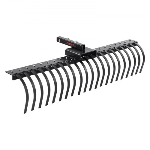 Rastrillo escarificador remolcable VEVOR, de 60" con 21 púas de acero en espiral, se acopla a barras portaherramientas de 48" o 60" y sistemas de suspensión de 3 puntos, para hojas, agujas de pino y césped.