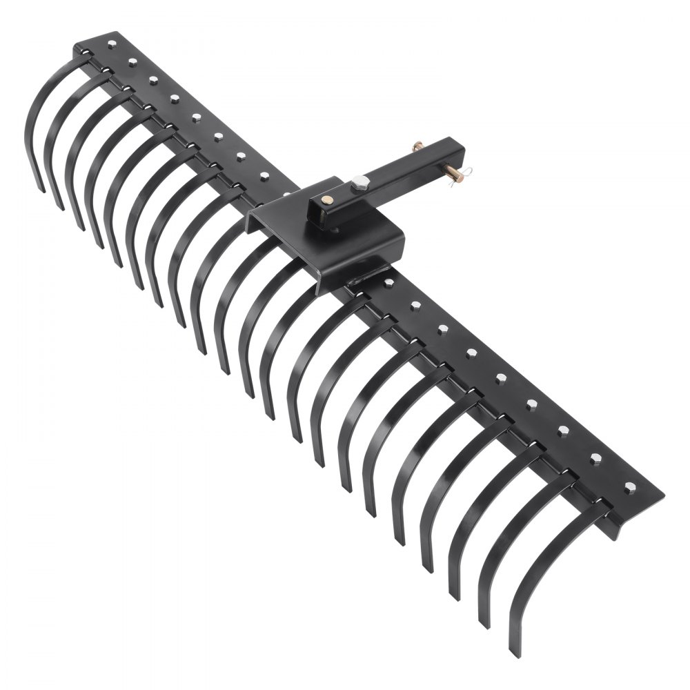Rastrillo escarificador remolcable VEVOR, de 60" con 21 púas de acero en espiral, se acopla a barras portaherramientas de 48" o 60" y sistemas de suspensión de 3 puntos, para hojas, agujas de pino y césped.