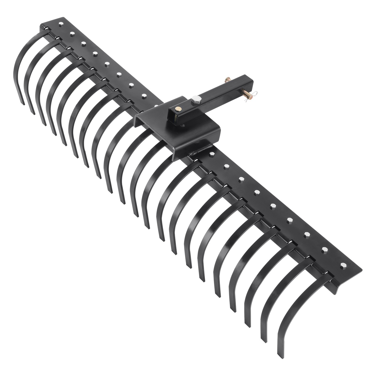 Rastrillo escarificador remolcable VEVOR, de 60" con 21 púas de acero en espiral, se acopla a barras portaherramientas de 48" o 60" y sistemas de suspensión de 3 puntos, para hojas, agujas de pino y césped.