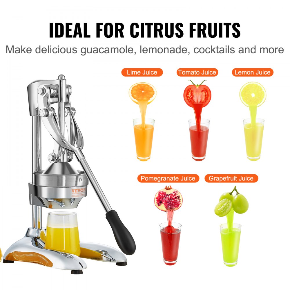 Exprimidor de cítricos VEVOR, exprimidor manual de naranjas, exprimidor de cítricos de grado comercial, exprimidor de frutas fácil de limpiar para jugo de limón, granada y naranja.