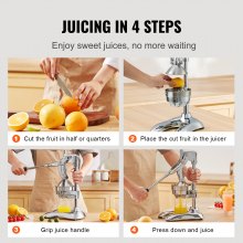 VEVOR Prensa de jugo de cítricos, prensa manual exprimidor de naranja, exprimidor manual de cítricos de grado comercial, exprimidor de limón, exprimidor de frutas fácil de limpiar para jugo de limón, granada y naranja