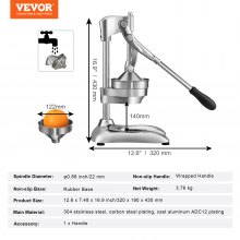 VEVOR Prensa de jugo de cítricos, prensa manual exprimidor de naranja, exprimidor manual de cítricos de grado comercial, exprimidor de limón, exprimidor de frutas fácil de limpiar para jugo de limón, granada y naranja