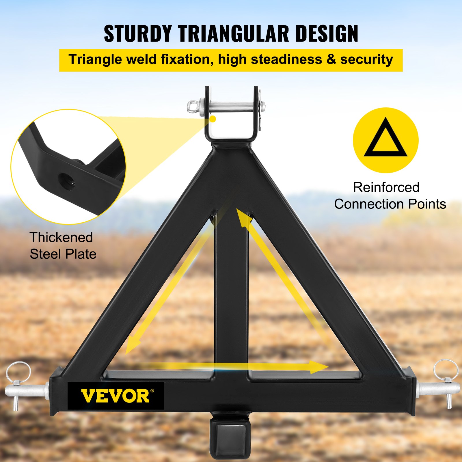 Enganche de remolque de 3 puntos VEVOR, enganche receptor de 2 pulgadas, categoría 1, accesorios de enganche de 33 pulgadas, adaptador de barra de tiro de enganche de remolque, negro (enganche de remolque de servicio pesado)