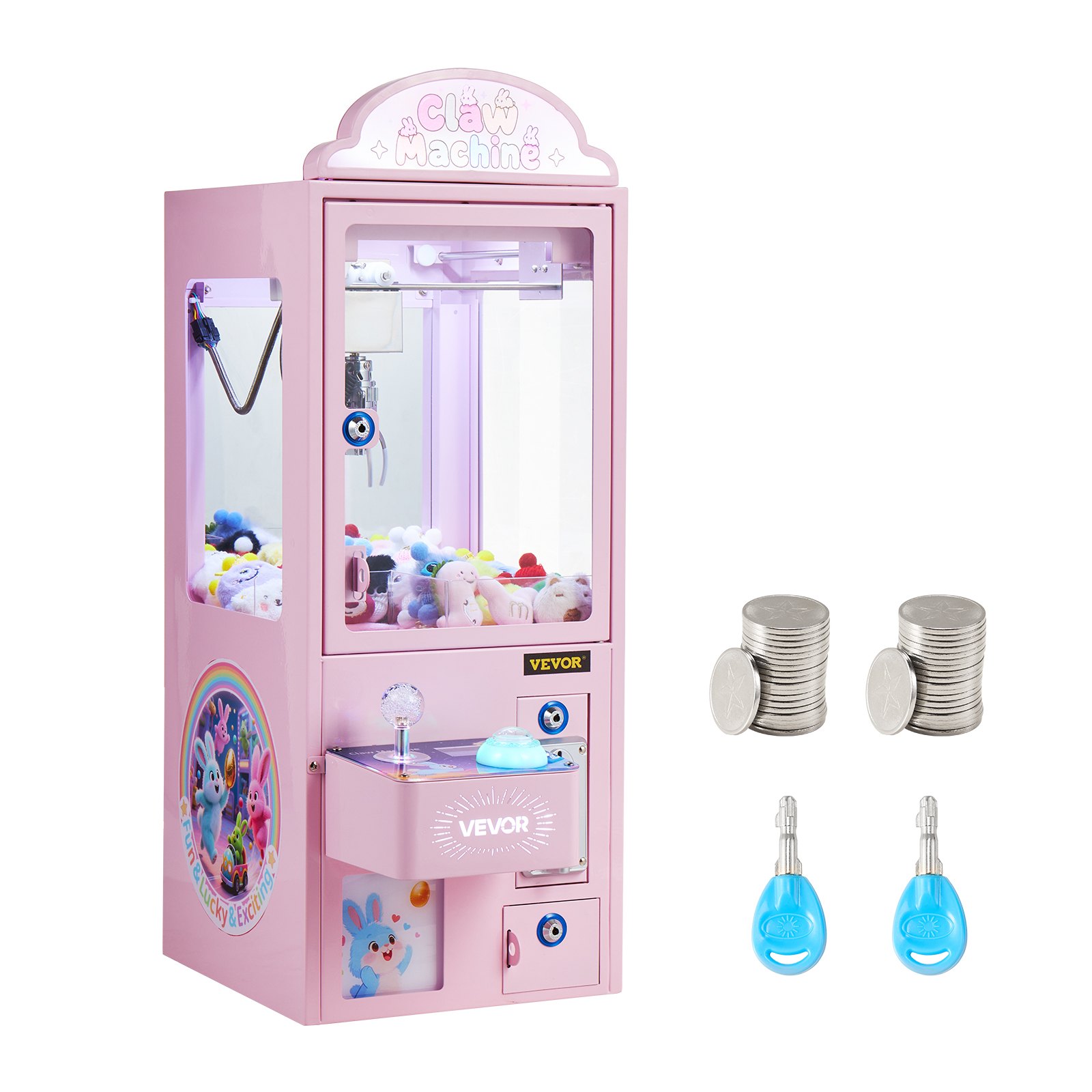 VEVOR Claw Crane Machine, máquina arcade de tamaño mediano con luz y sonido, garras de acero ajustables, dispensador de premios con forma de agarrador de caramelos, juguete expendedor, para fiestas comerciales en casa, cine, color rosa