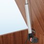 Actuador lineal VEVOR 12v montado sobre superficie de madera con cableado visible y mecanismo de bisagra.