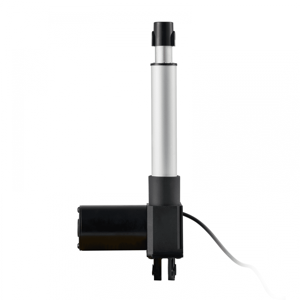 Actuador lineal VEVOR 12v en color negro y plata con cable adjunto.