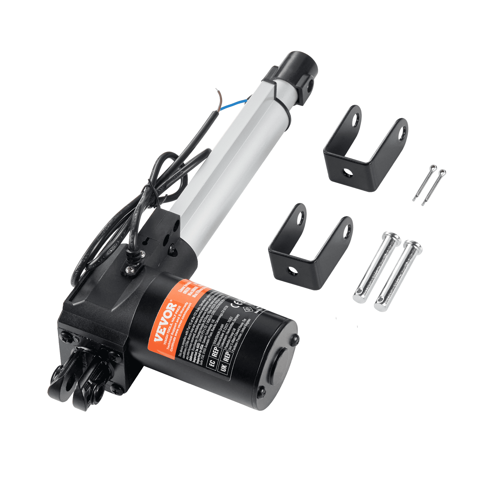 Actuador lineal VEVOR de 12 V, 6 pulgadas, resistente, 1320 lb/6000 N, actuador lineal de movimiento de 0,19"/s con soporte de montaje y protección IP44 para puertas eléctricas, maquinaria industrial, embarcaciones y carga.