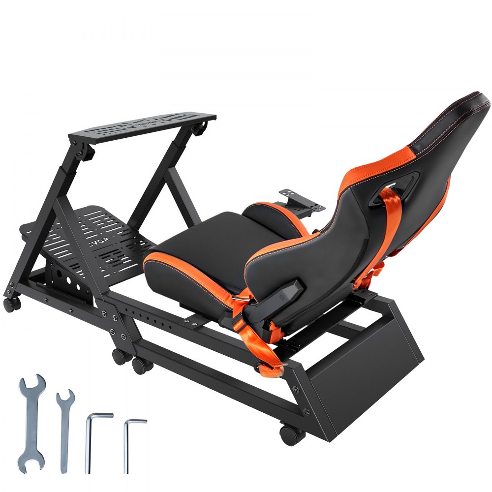 VEVOR Soporte para volante de carreras preinstalado, base universal, simulador de conducción ajustable en múltiples posiciones, cómoda cabina integrada de cuero de PVC con ruedas