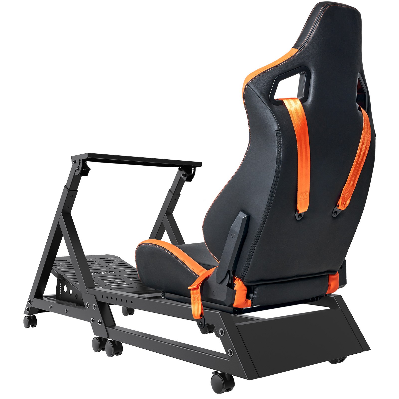 VEVOR Soporte para volante de carreras preinstalado, base universal, simulador de conducción ajustable en múltiples posiciones, cómoda cabina integrada de cuero de PVC con ruedas