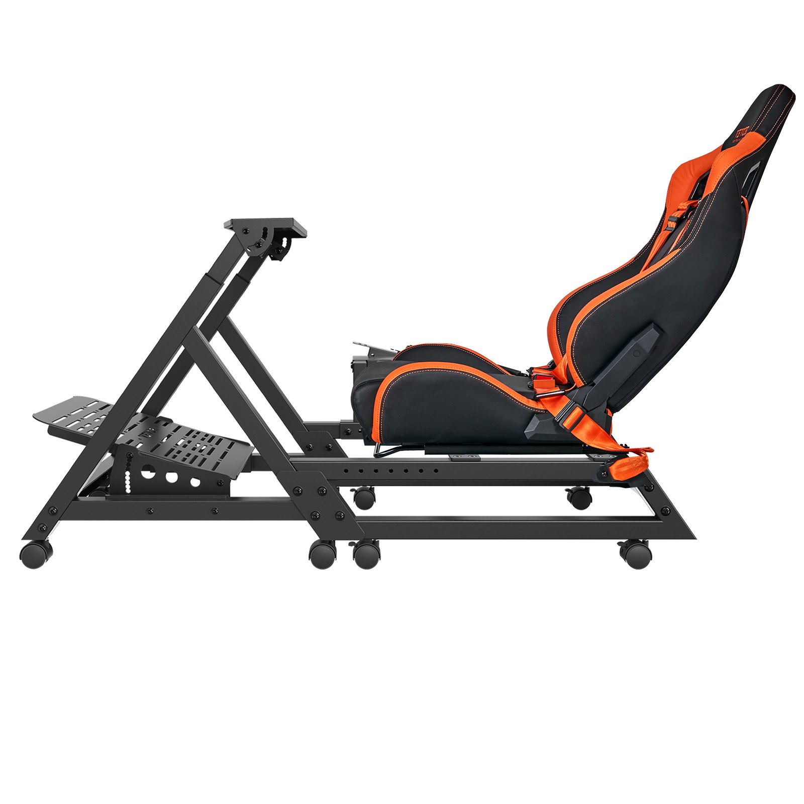 VEVOR Soporte para volante de carreras preinstalado, base universal, simulador de conducción ajustable en múltiples posiciones, cómoda cabina integrada de cuero de PVC con ruedas