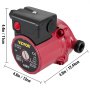 Bomba de recirculación VEVOR, dimensiones 4,8 pulgadas x 4,4 pulgadas x 4,9 pulgadas, roja con detalles en negro.