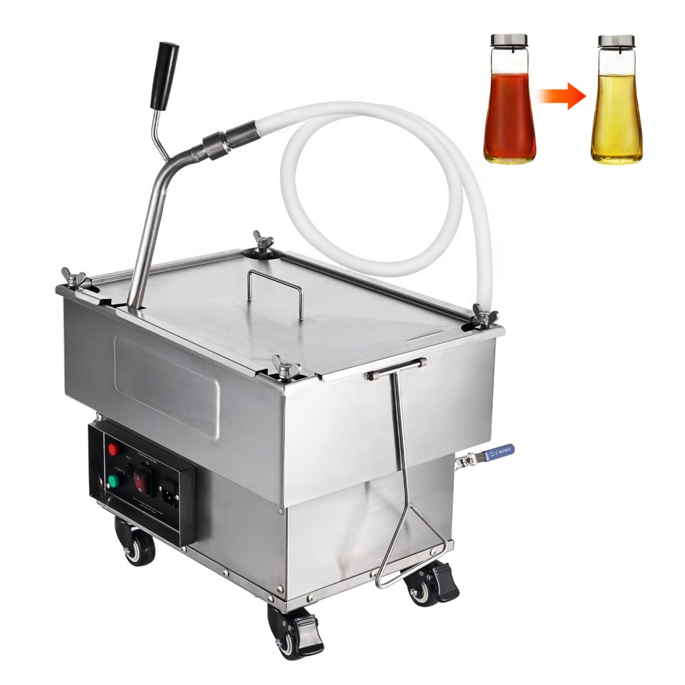 Unidad de filtrado de aceite portátil VEVOR, capacidad de 18 L, velocidad de filtrado de 10 L/min, equipada con ruedas giratorias y manguera de aceite, ideal para establecimientos de comida rápida.