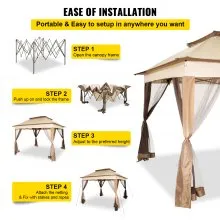VEVOR Gazebo Pabellón Exterior 3,3 x 3,3 x 2,95 m Cenador de Patio con Mosquitera Carpa Plegable Tela de Nailon y Marco de Acero Cenador con Techo al Aire Libre para Picnics Fiesta Barbacoa Vendedores
