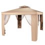 Tienda de campaña para exterior VEVOR con tela beige, cortinas marrones y laterales de malla.