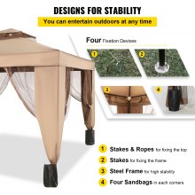 VEVOR Gazebo Pabellón Exterior 3,3 x 3,3 x 2,65 m Cenador de Patio con Mosquitera Carpa Plegable Tela de Nailon y Marco de Acero Cenador con Techo al Aire Libre para Picnics Fiesta Barbacoa Vendedores