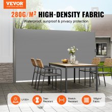 VEVOR Toldo lateral retráctil, pantalla de privacidad para exteriores de aluminio a prueba de herrumbre de 63 x 118 pulgadas, pantalla de viento plegable para sombrilla de patio, patio trasero, balcón, terrazas y piscinas, gris