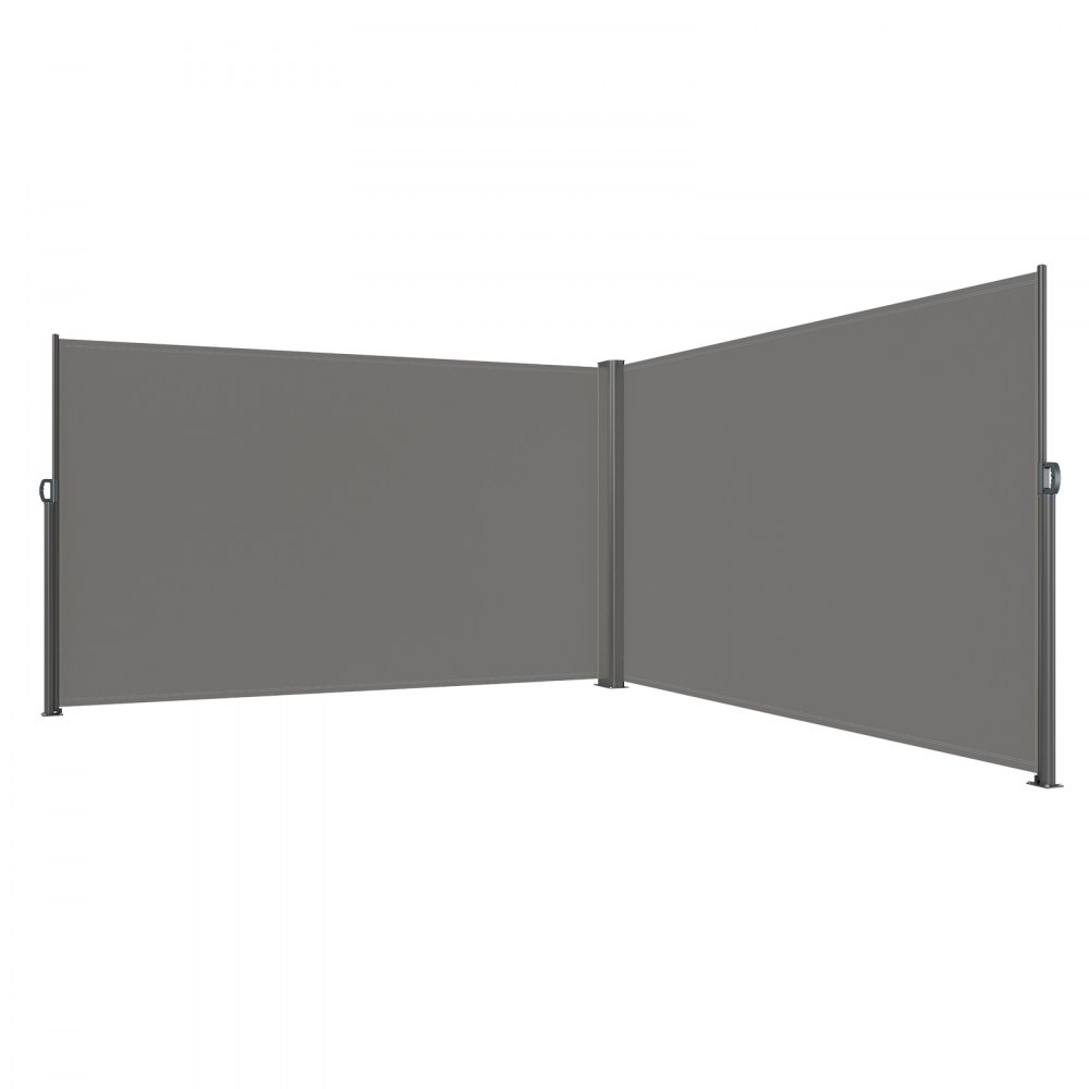 Toldo lateral retráctil VEVOR en color gris, totalmente extendido en forma de L.