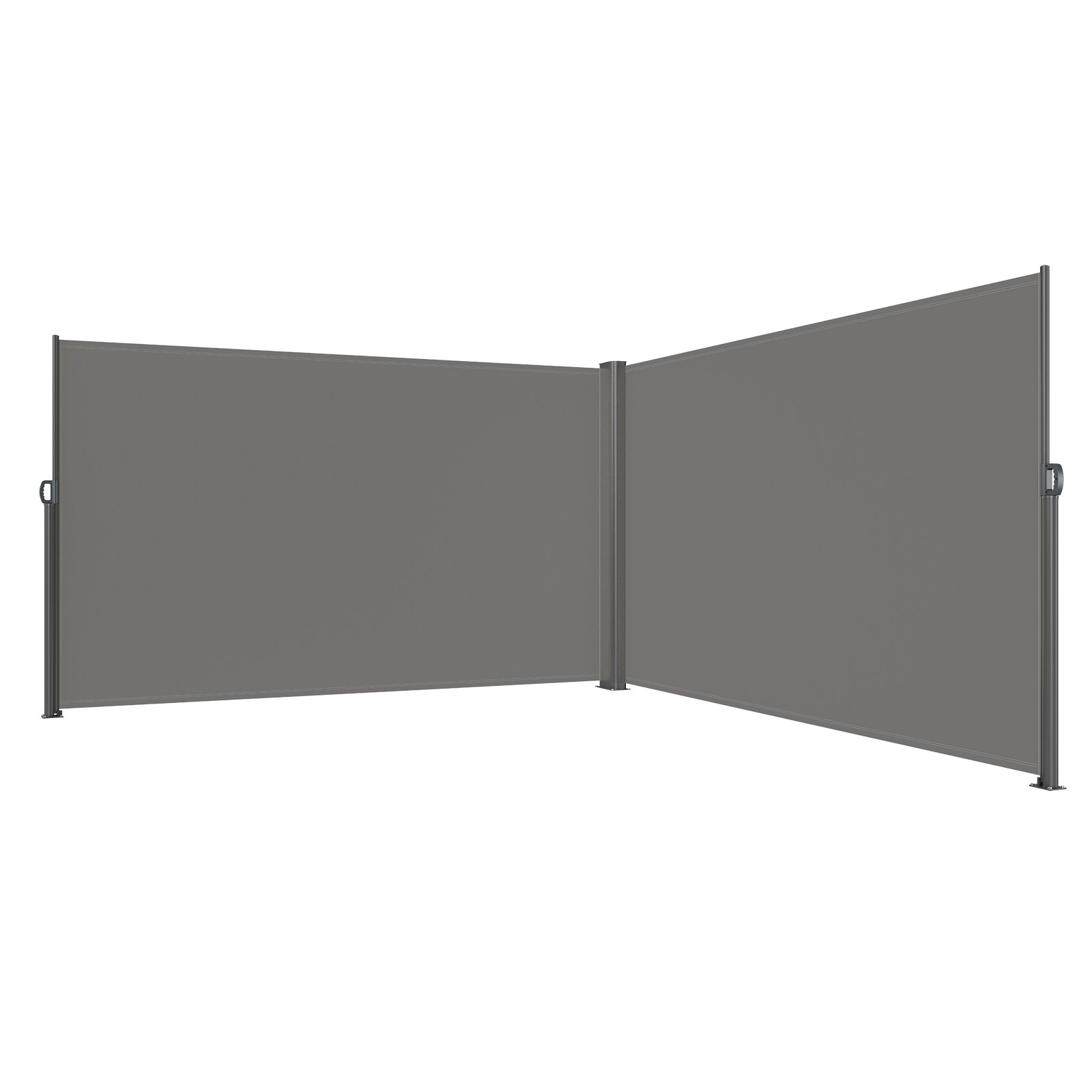 Toldo lateral retráctil VEVOR en color gris, totalmente extendido en forma de L.