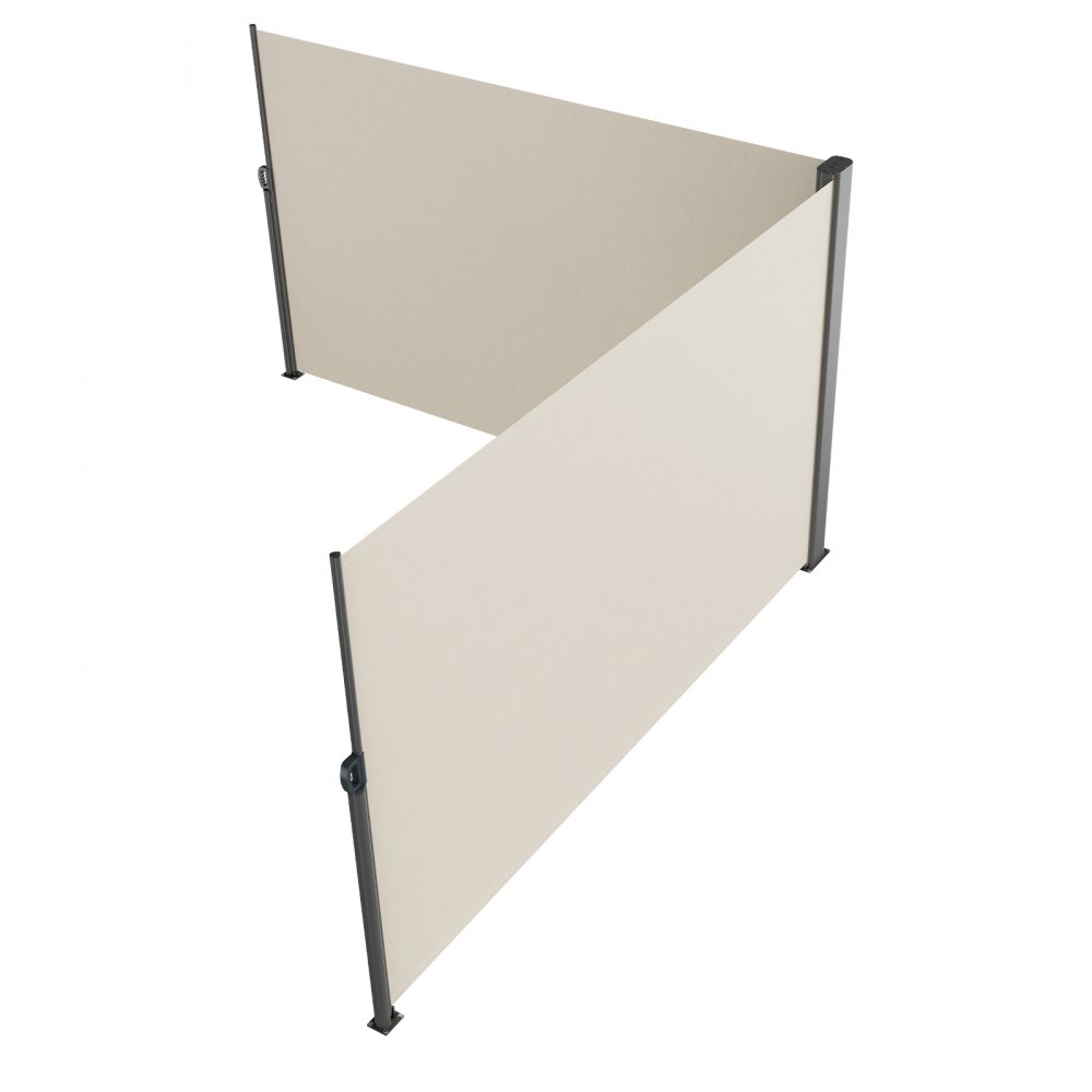 Toldo retráctil VEVOR con tela beige y paneles divisores con marco oscuro.