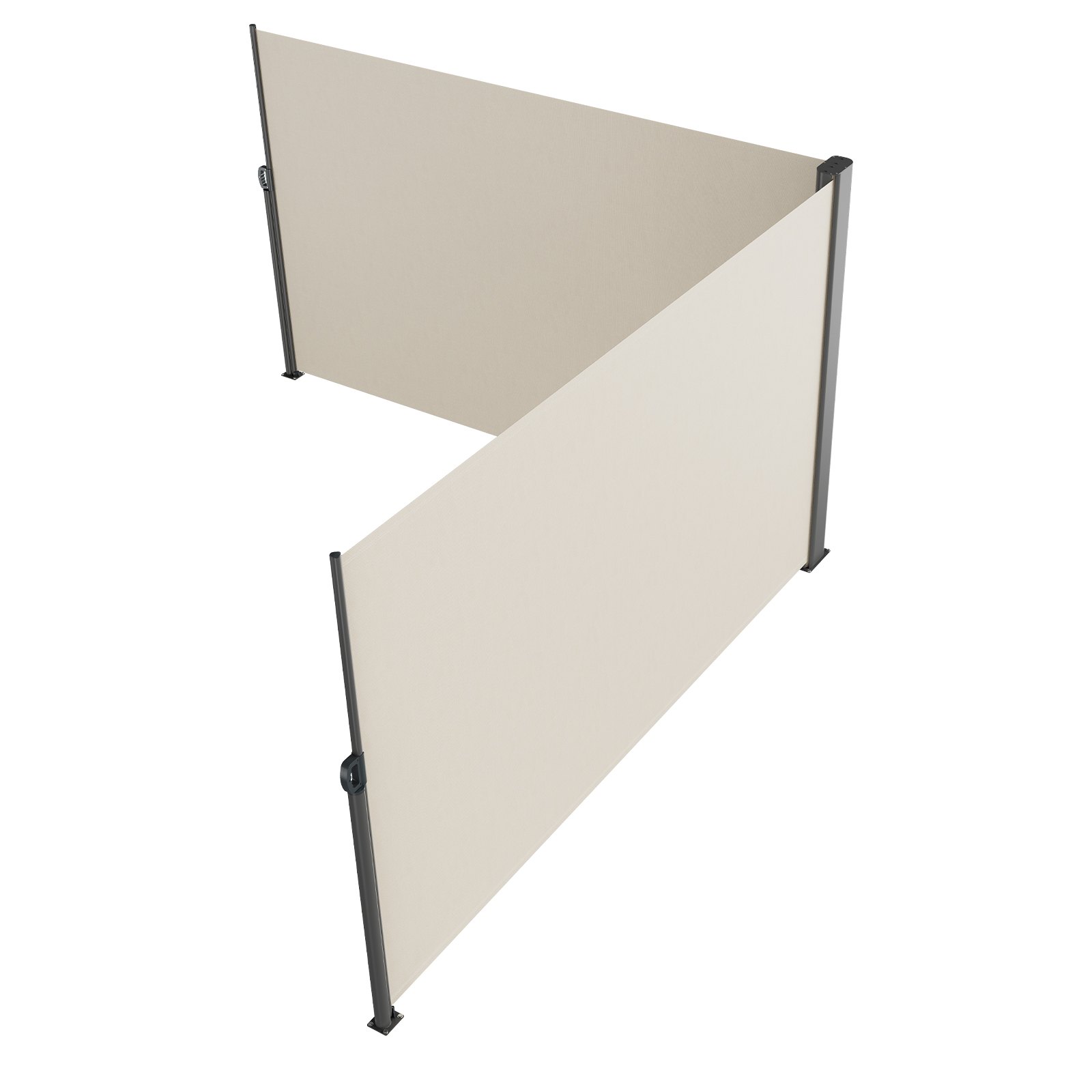 Toldo lateral VEVOR que muestra tela beige con marco de metal negro en configuración en forma de L.