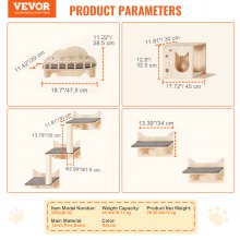 Estantes para gatos montados en la pared VEVOR, juego de 5 muebles tipo nido con tablas para saltar