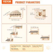 Estantes para gatos montados en la pared VEVOR, juego de 5 muebles tipo nido con tablas para saltar