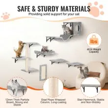 Estantes para gatos montados en la pared VEVOR, juego de 6, con tablas para saltar, hamaca y sofá