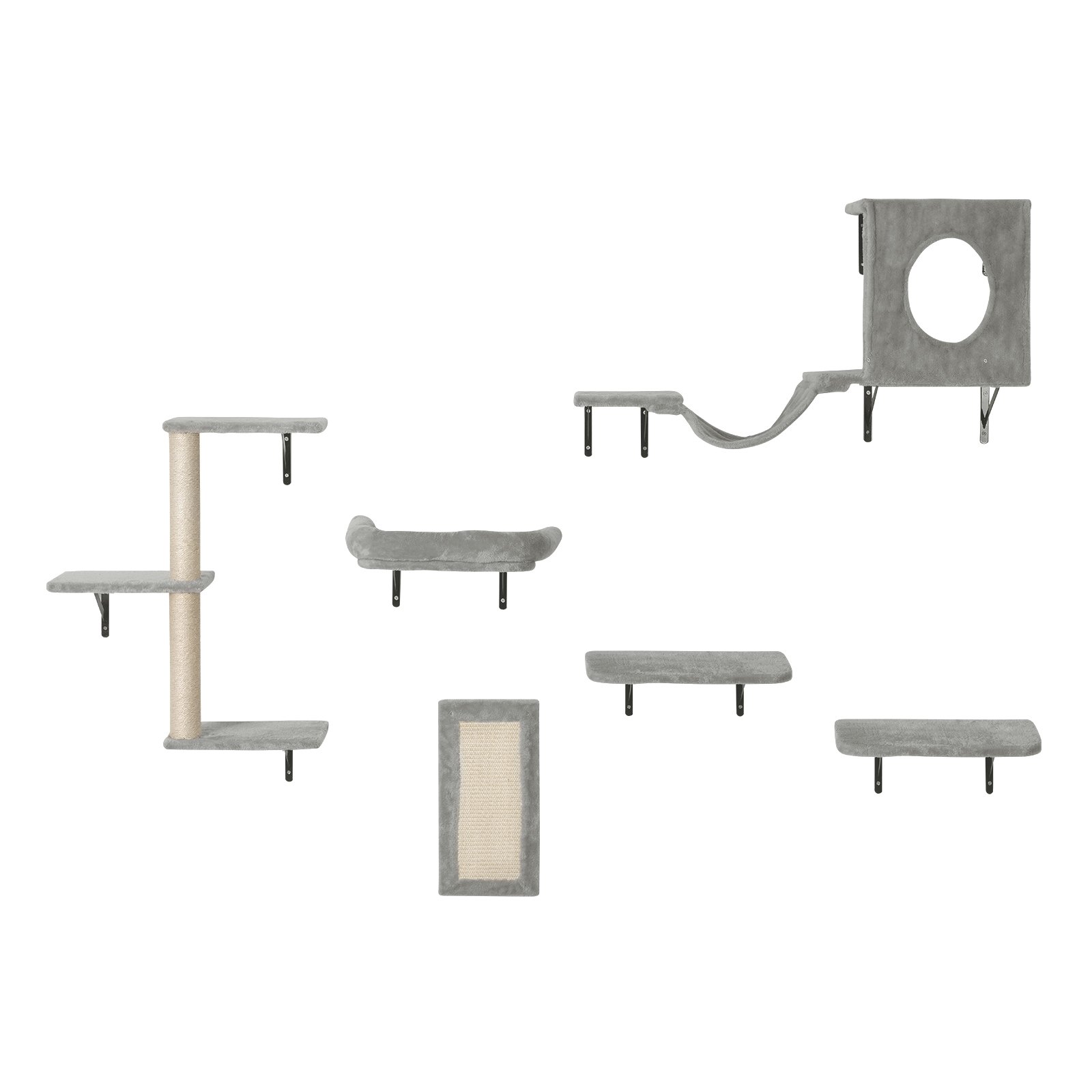 Estantes de pared para gatos VEVOR, estantes y perchas de pared para gatos con trampolines, hamaca, sofá, árbol y agarre para gatos, muebles y estantes para gatos de hasta 18 kg para dormir, jugar y trepar, juego de 6