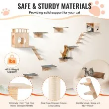 Estantes para gatos montados en la pared VEVOR, árbol con tablas para saltar, nidos y hamacas, juego de 9