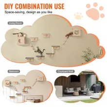 Estantes para gatos montados en la pared VEVOR, árbol con tablas para saltar, nidos y hamacas, juego de 9