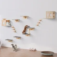 Estantes para gatos montados en la pared VEVOR, árbol con tablas para saltar, nidos y hamacas, juego de 9