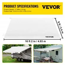 VEVOR RV Toldo de repuesto de tela, 17 pies, 15 oz de vinilo impermeable parasol, toldo exterior RV tela de repuesto para caravana, remolque y toldos de casa rodante, tamaño de la tela: 16'2" blanco