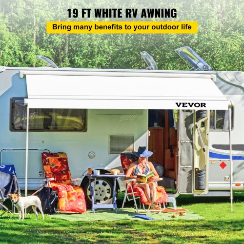 VEVOR RV Toldo de repuesto de tela, 19 pies, 15 oz de vinilo impermeable parasol, toldo exterior RV tela de repuesto para caravana, remolque y toldos de casa rodante, tamaño de tela: 18'2" blanco