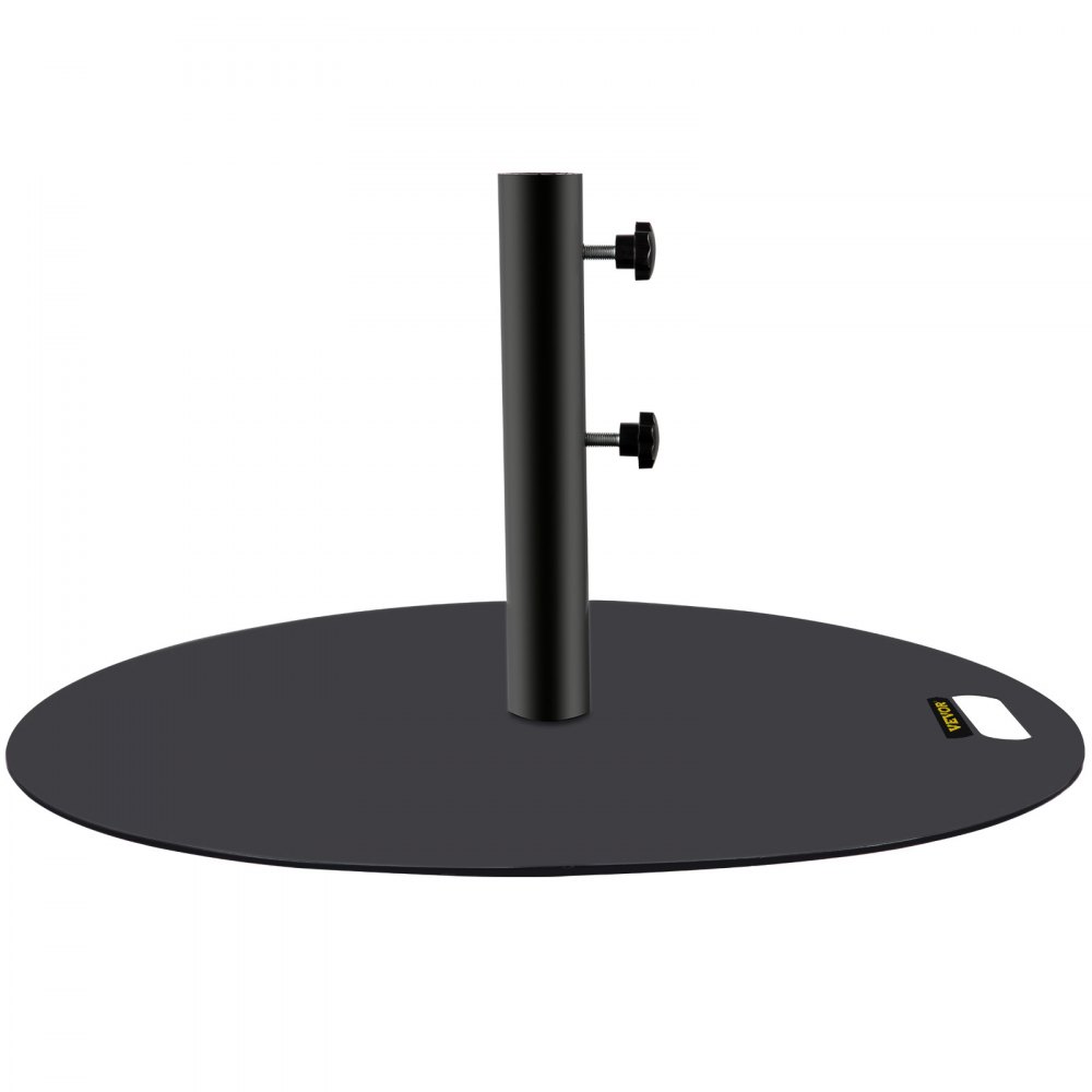 Base de sombrilla VEVOR, redonda de 68 cm, con capacidad de 17 kg, de hierro fundido para mástil de 3,8 a 5,7 cm. Base de sombrilla de mercado con tubo de 35,5 cm de altura para patio, jardín o terraza.