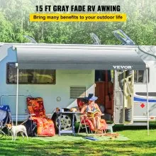 Toldo VEVOR RV, tela de repuesto para toldo de 15 pies, repuesto de toldo para caravana gris degradado, toldo de repuesto de material de vinilo de 15 onzas, parasol y tela impermeable para caravana, tamaño: 14 pies 2 pulgadas