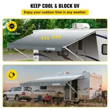 Toldo VEVOR RV, tela de repuesto para toldo de 15 pies, repuesto de toldo para caravana gris degradado, toldo de repuesto de material de vinilo de 15 onzas, parasol y tela impermeable para caravana, tamaño: 14 pies 2 pulgadas