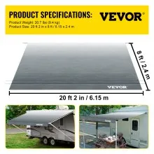 Toldo VEVOR RV, tela de repuesto para toldo de 21 pies, repuesto de toldo para caravana gris degradado, toldo de repuesto de material de vinilo de 15 onzas, parasol y tela de repuesto impermeable Tamaño: 20 pies 2 pulgadas