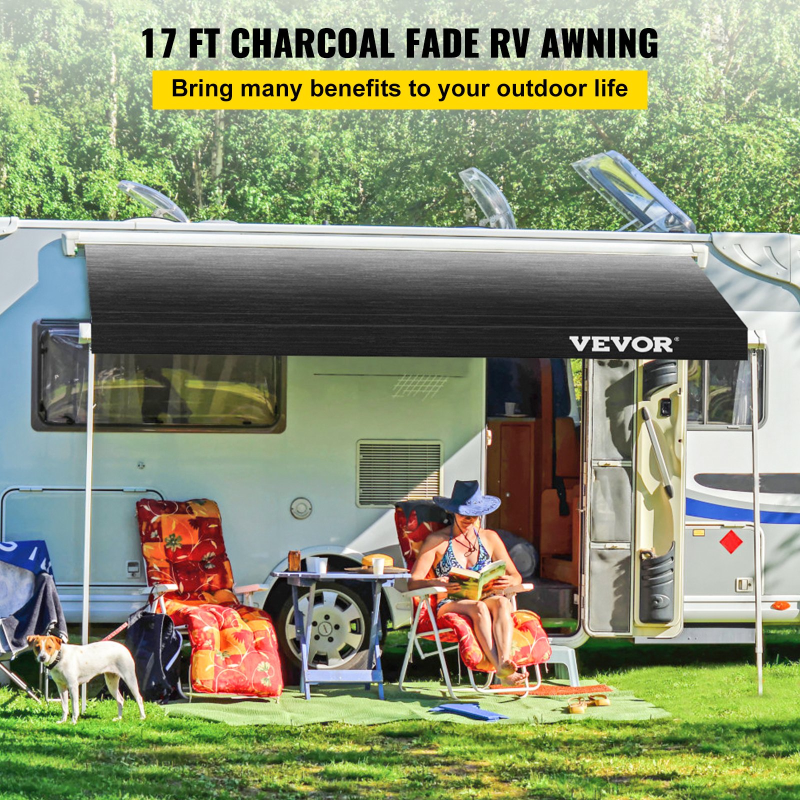 Toldo VEVOR RV de 17 pies, tela de repuesto para toldo de 16 pies y 2 pulgadas, vinilo impermeable de grado premium, tela de repuesto universal para toldo de exterior para caravana, remolque y toldos de casa rodante, carbón desteñido
