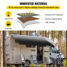 Toldo VEVOR RV de 21 pies, tela de repuesto para toldo de 20 pies y 2 pulgadas, repuesto de toldo para caravana de color carbón, material de vinilo de 15 onzas, parasol y tela de repuesto impermeable para toldo de caravana