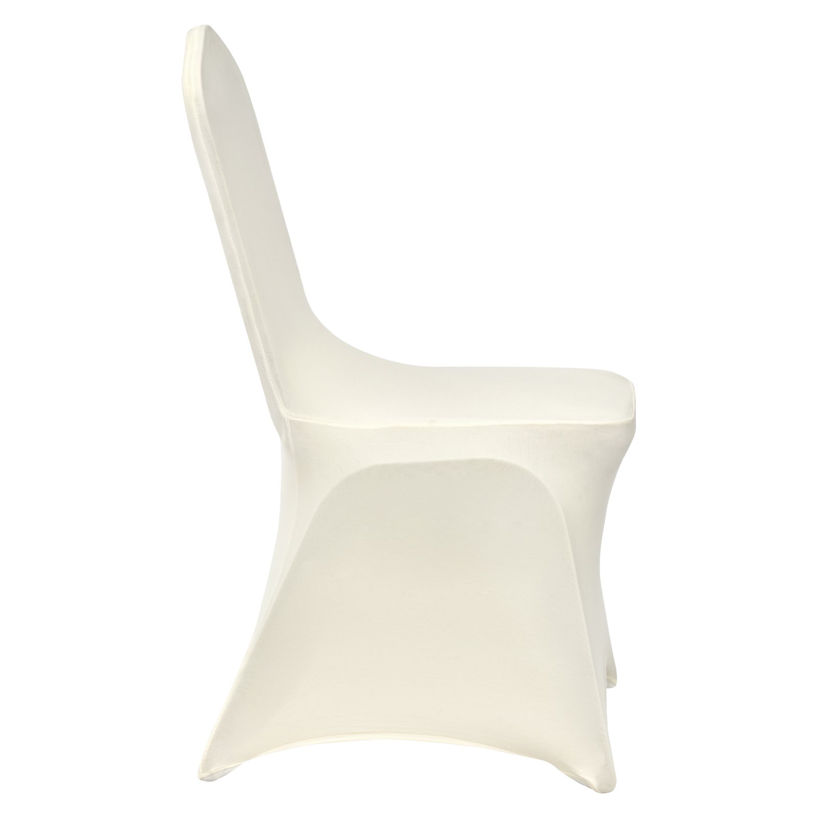 Silla blanca con funda de silla VEVOR, vista lateral.