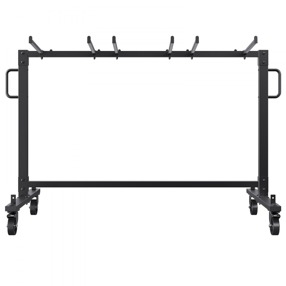Carrito para silla plegable VEVOR con marco negro resistente y ruedas para fácil movilidad, diseñado para el almacenamiento de sillas.