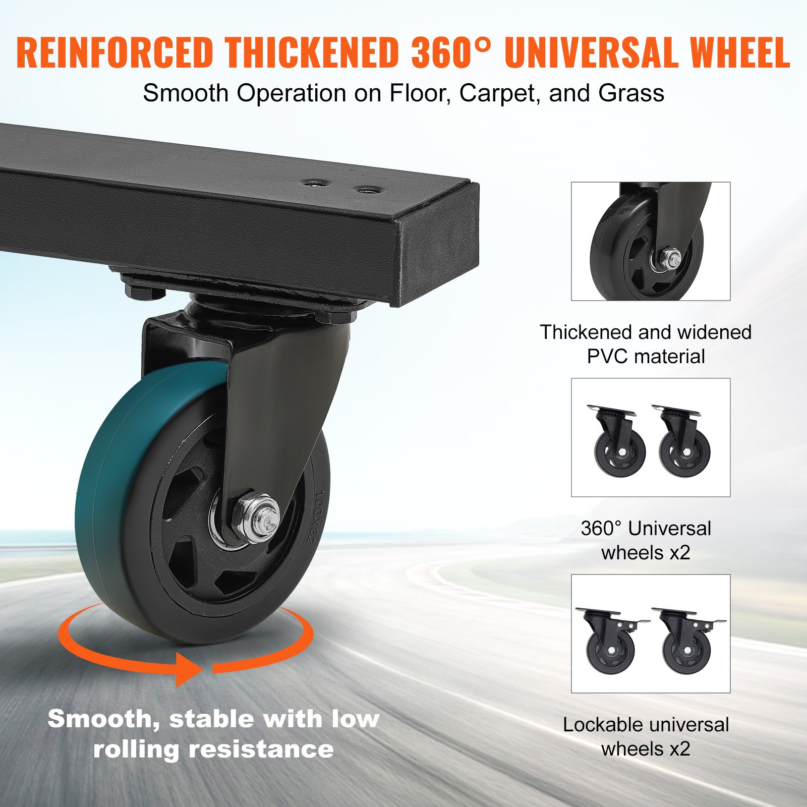 Rueda universal reforzada y engrosada de 360° con baja resistencia a la rodadura para carrito de silla plegable VEVOR.