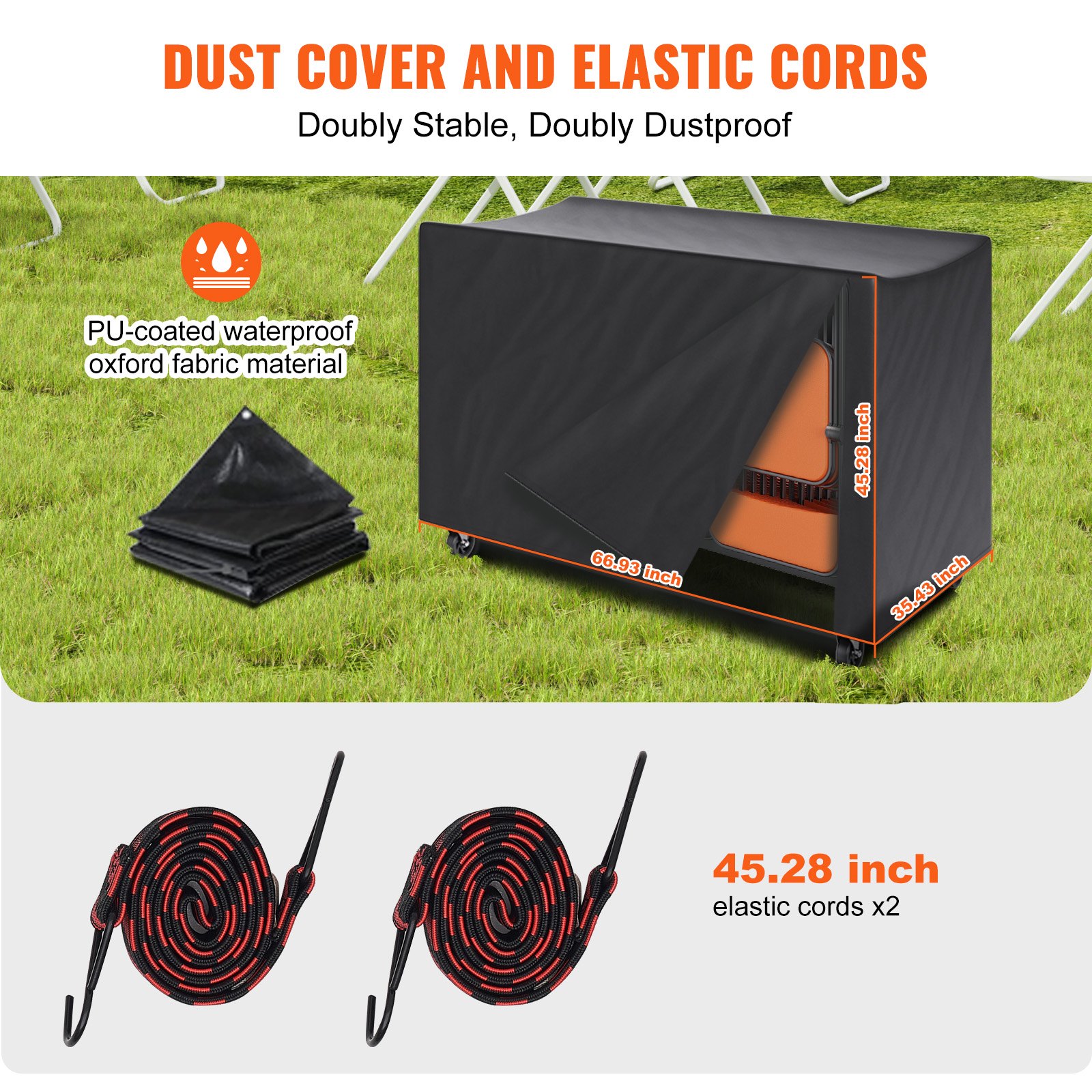 Carrito de silla plegable VEVOR con funda de tela impermeable negra y dos cordones elásticos de 45,28 pulgadas.