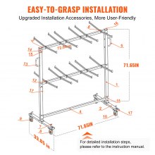 VEVOR Carro plegable para sillas, carrito móvil apilable de doble capa, carrito de almacenamiento con capacidad de 530 libras para almacenar 84 sillas, soporte para sillas de hierro resistente con 4 ruedas, 2 cordones elásticos, cubierta