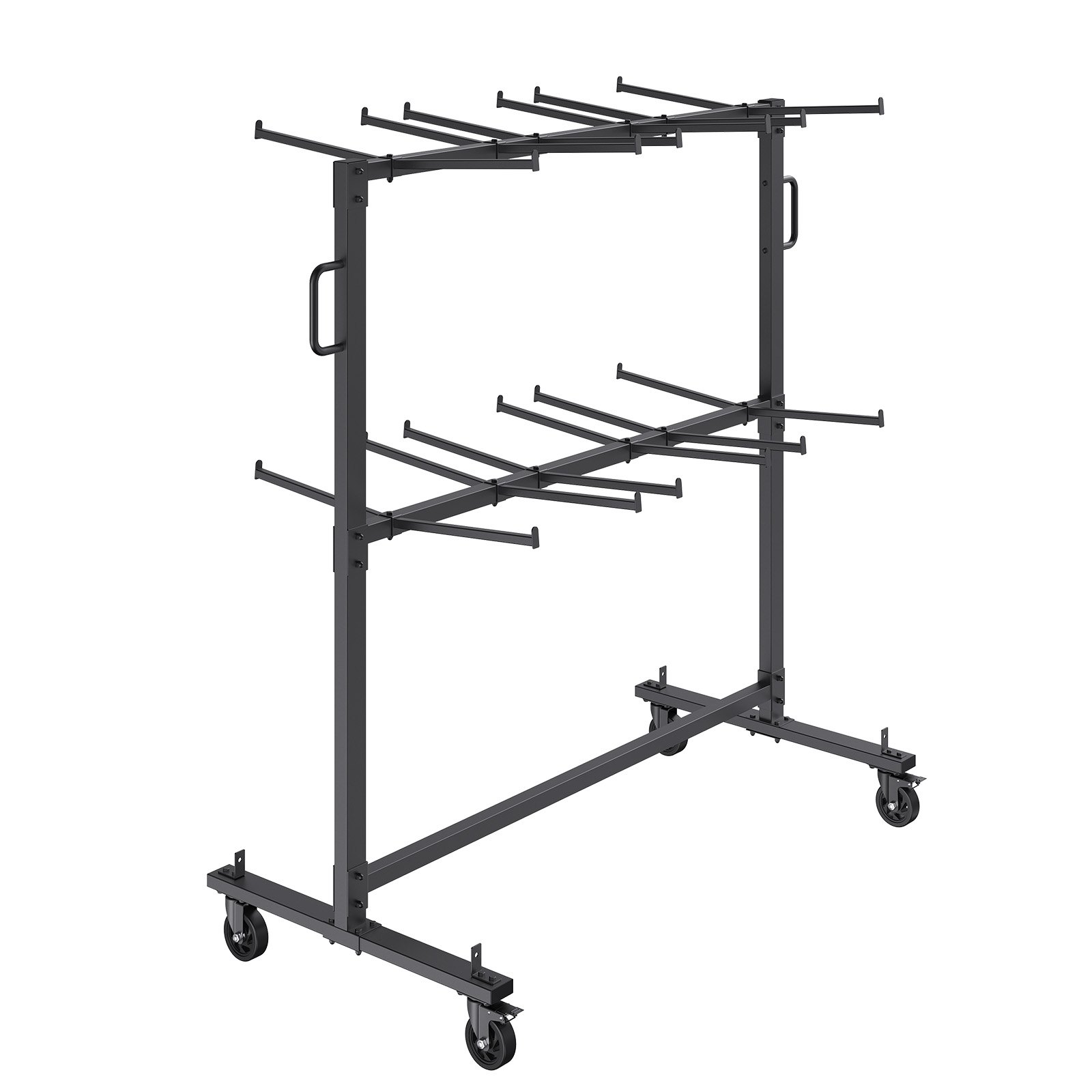 Carrito de silla plegable VEVOR con estructura de acero y ruedas para fácil transporte y almacenamiento.