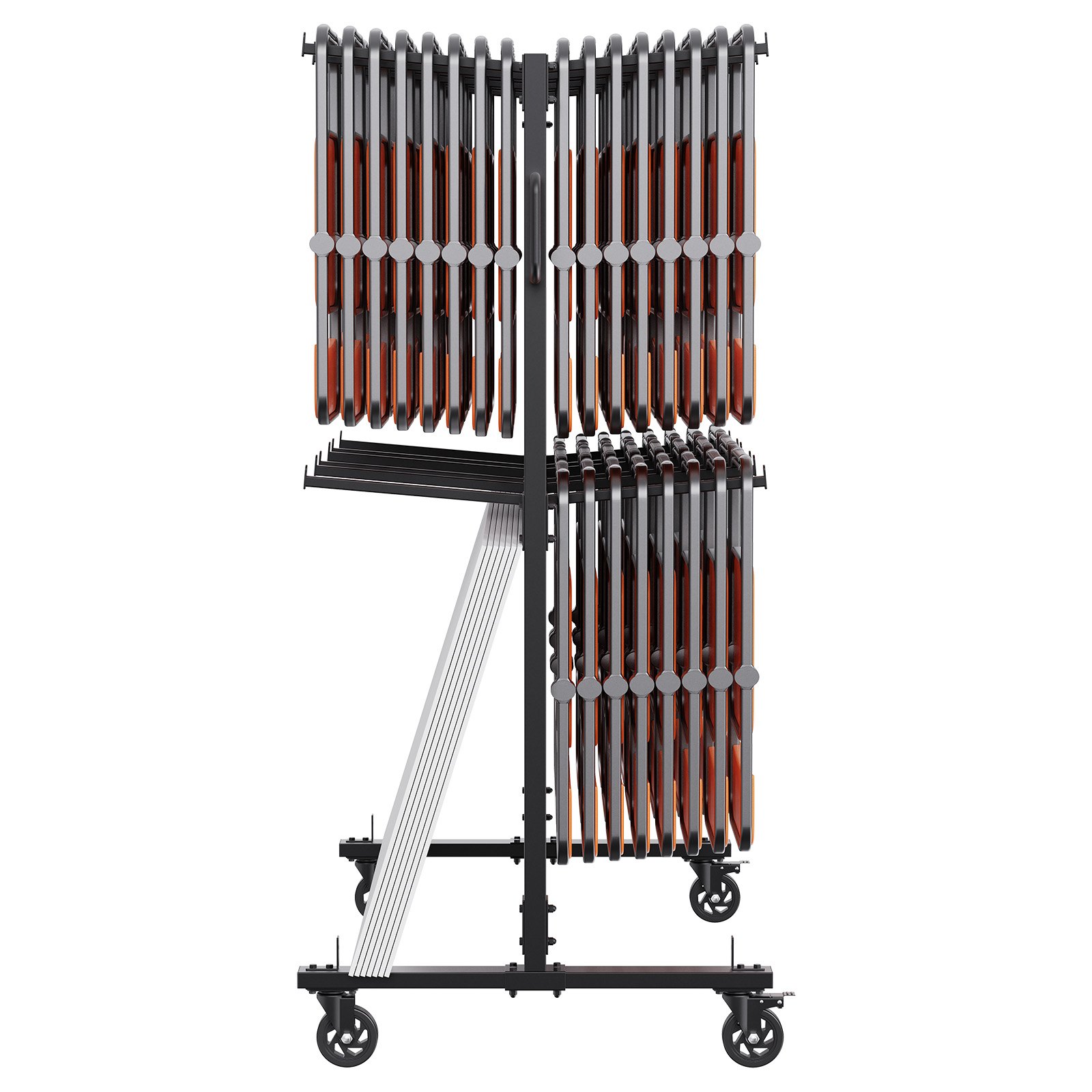 Carrito para sillas plegable VEVOR con capacidad para varias sillas, con ruedas duraderas y un marco negro resistente.