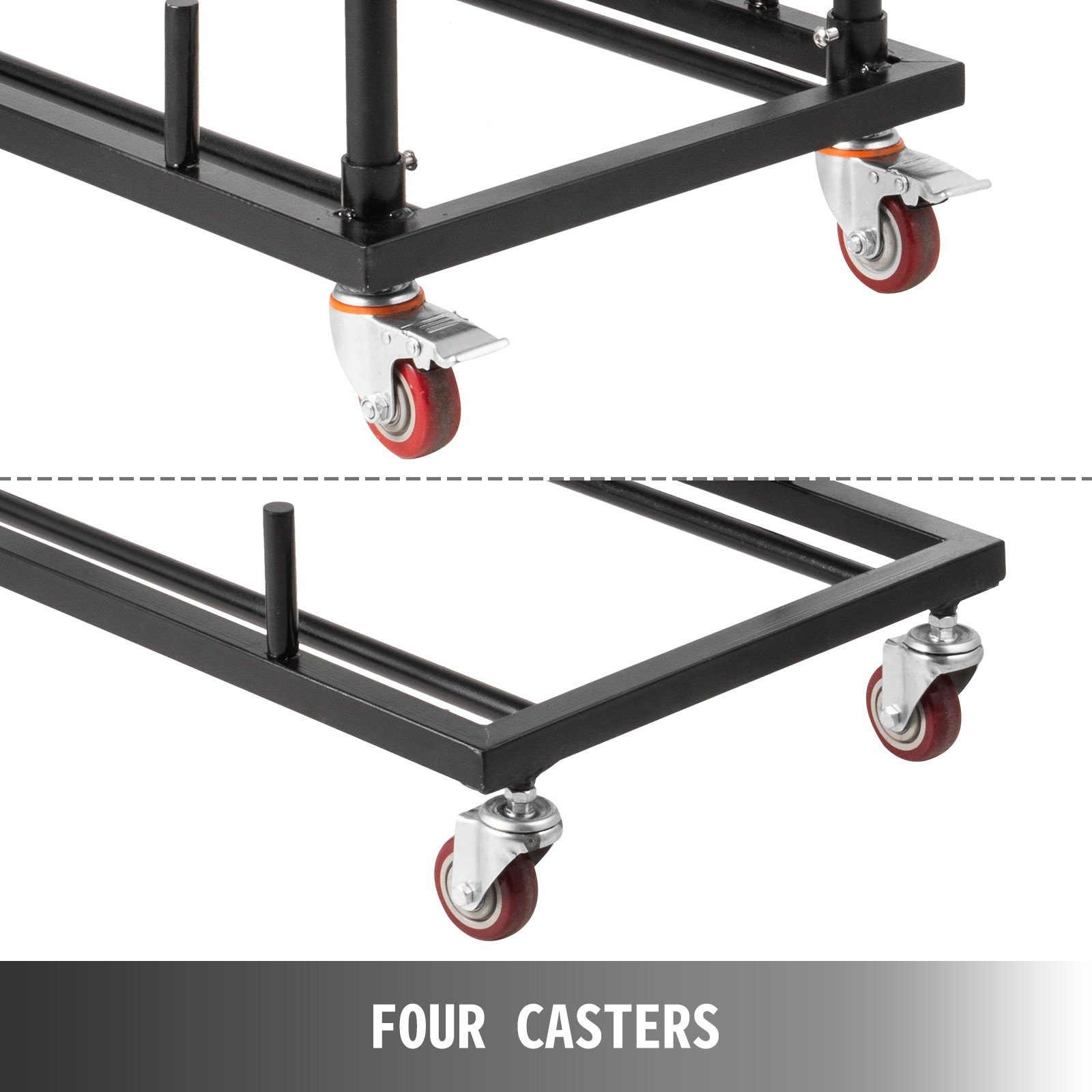 VEVOR Carrito para Silla Plegable, 100 x 51 x 111 cm, de Acero, con Forma de L, 2 Ruedas Giratorias con Frenos y 2 Ruedas Fijas Rectas, para Transporte de Sillas Plegables Comerciales, Domésticas