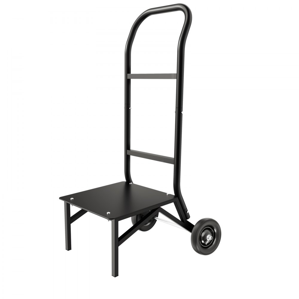 VEVOR Estante para Sillas Plegable, Capacidad de 68 kg, Carrito Resistente para Apilar 10 Sillas, Carrito de Almacenamiento de Metal con Ruedas de Goma, Soporte para Sillas de Empuje, Negro Mate