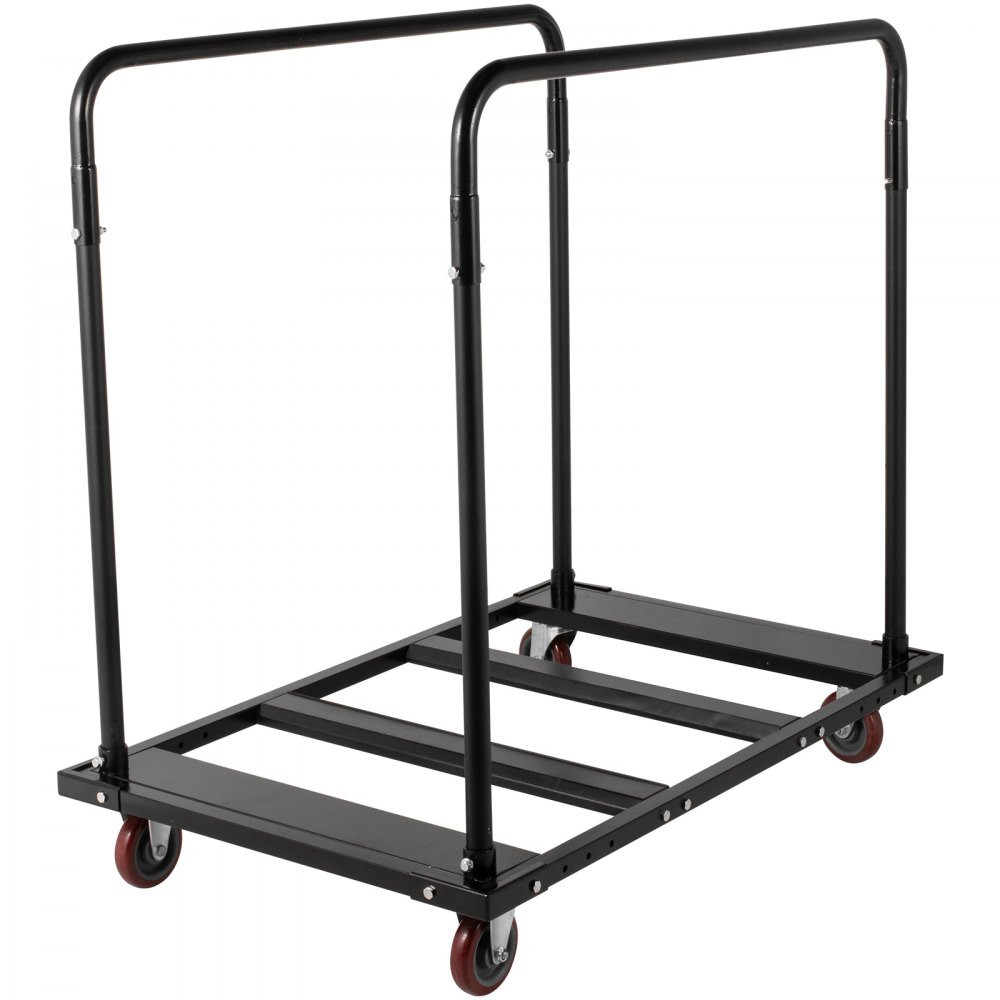 Carro de mesa plegable VEVOR, soporte de mesa negro para mesas redondas de 60 pulgadas, carrito de mesa resistente, carrito de escritorio negro, marco de acero, ruedas giratorias, muebles de hotel para eventos de fiesta, capacidad de 10 mesas